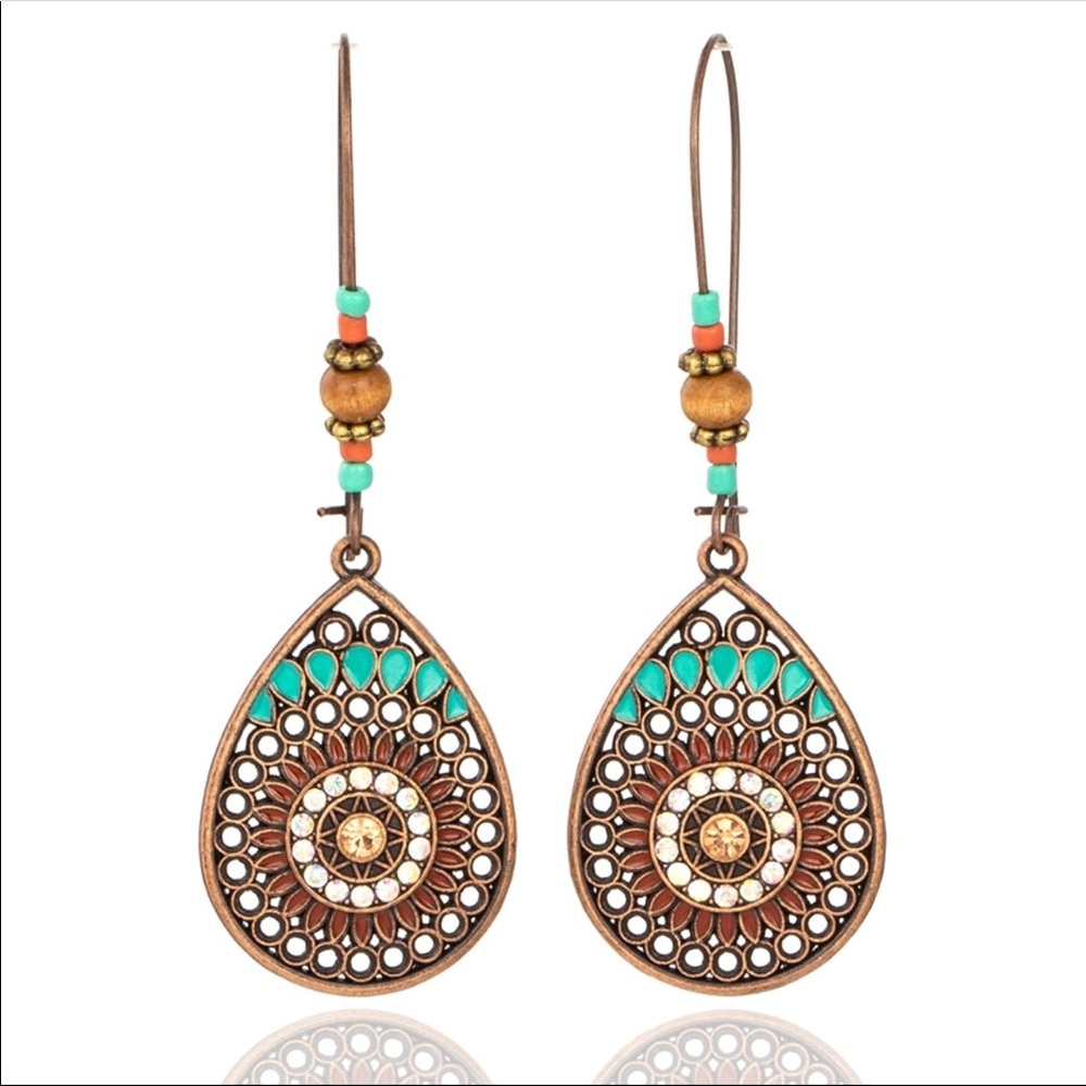 Boho Fall Dangle Drop Colorful Indian Earrings - Picture 2 of 8
